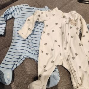 Blue and White Striped and Paw Print Kids Sleepers